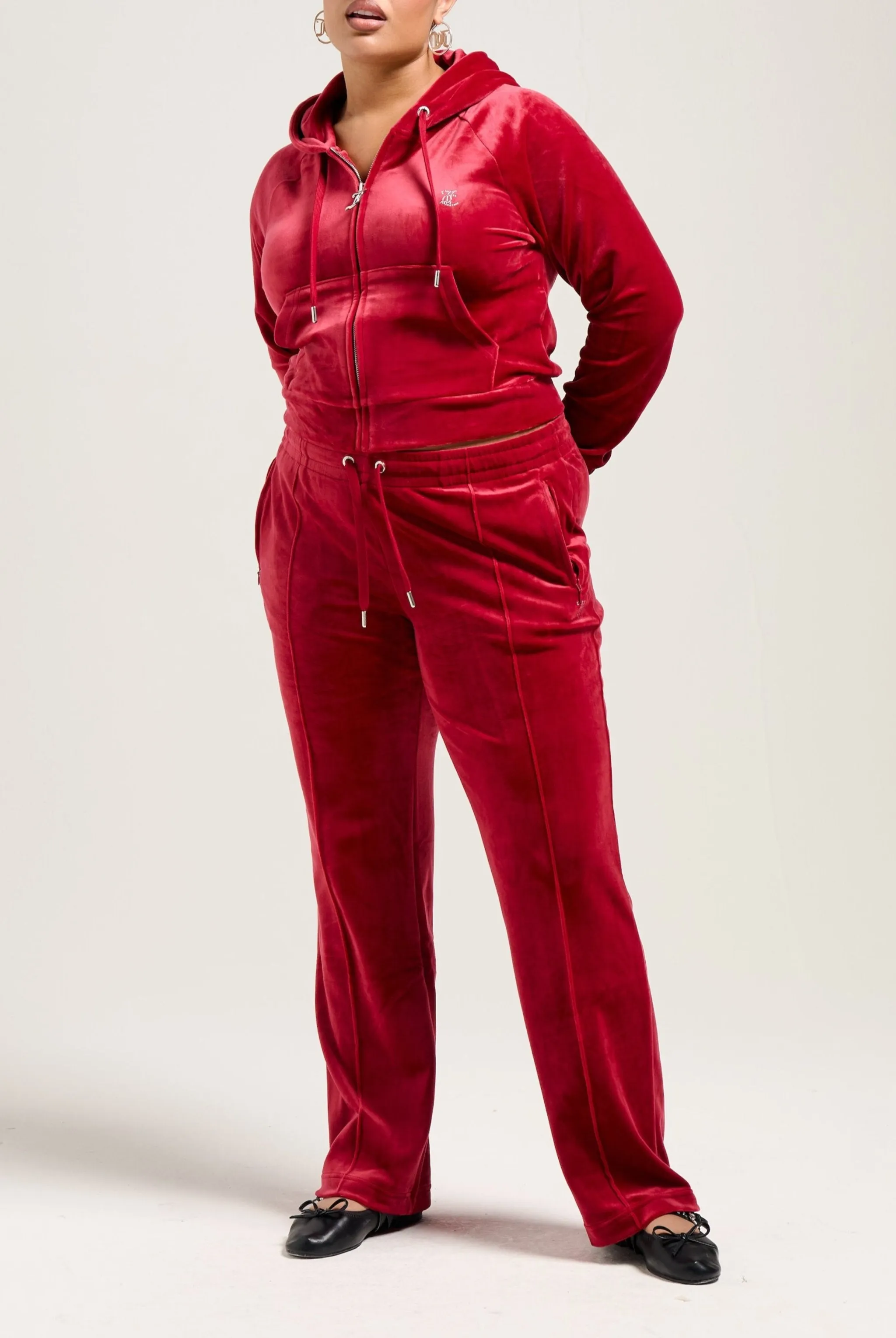 RED DAHLIA VELOUR DIAMANTÉ TRACKSUIT BOTTOM