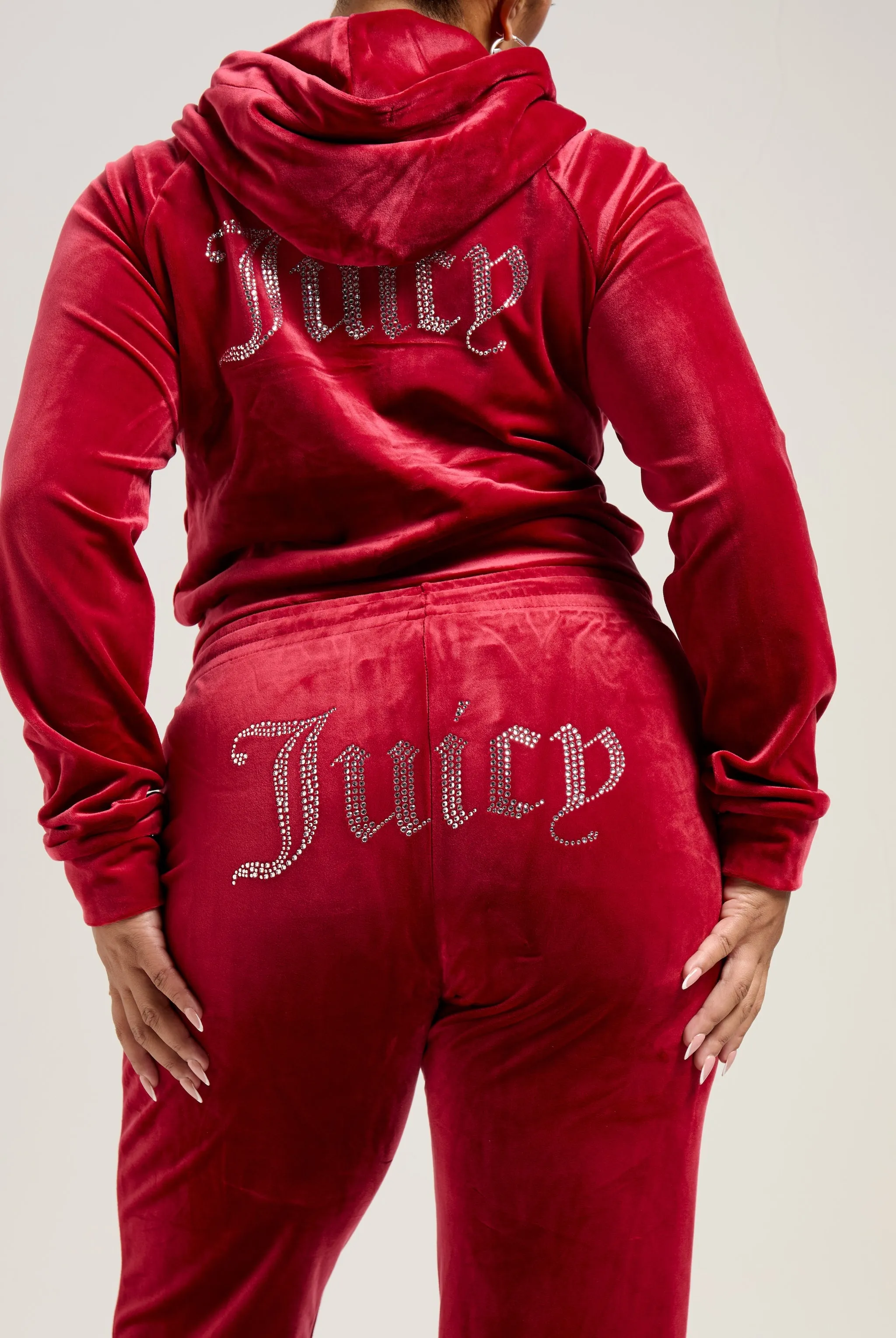 RED DAHLIA VELOUR DIAMANTÉ TRACKSUIT BOTTOM