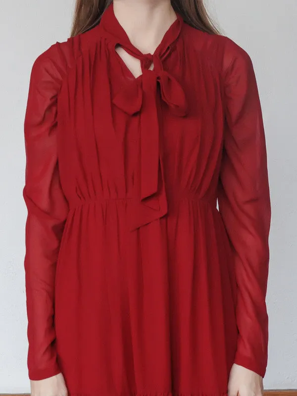 Red Solid Flared Knee-Length Dress