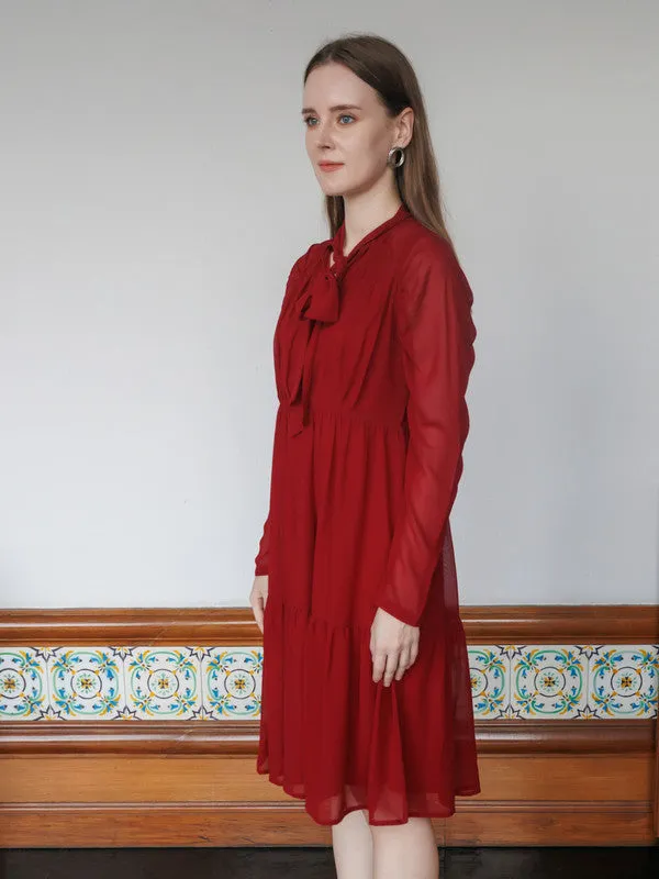 Red Solid Flared Knee-Length Dress
