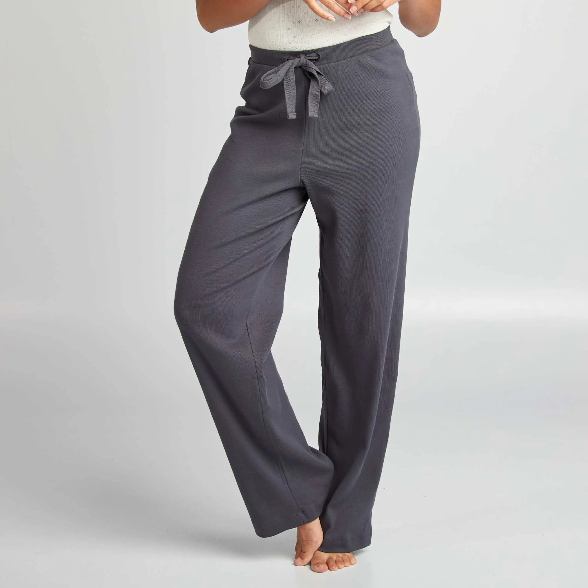 Ribbed wide-leg pyjama bottoms BLUE