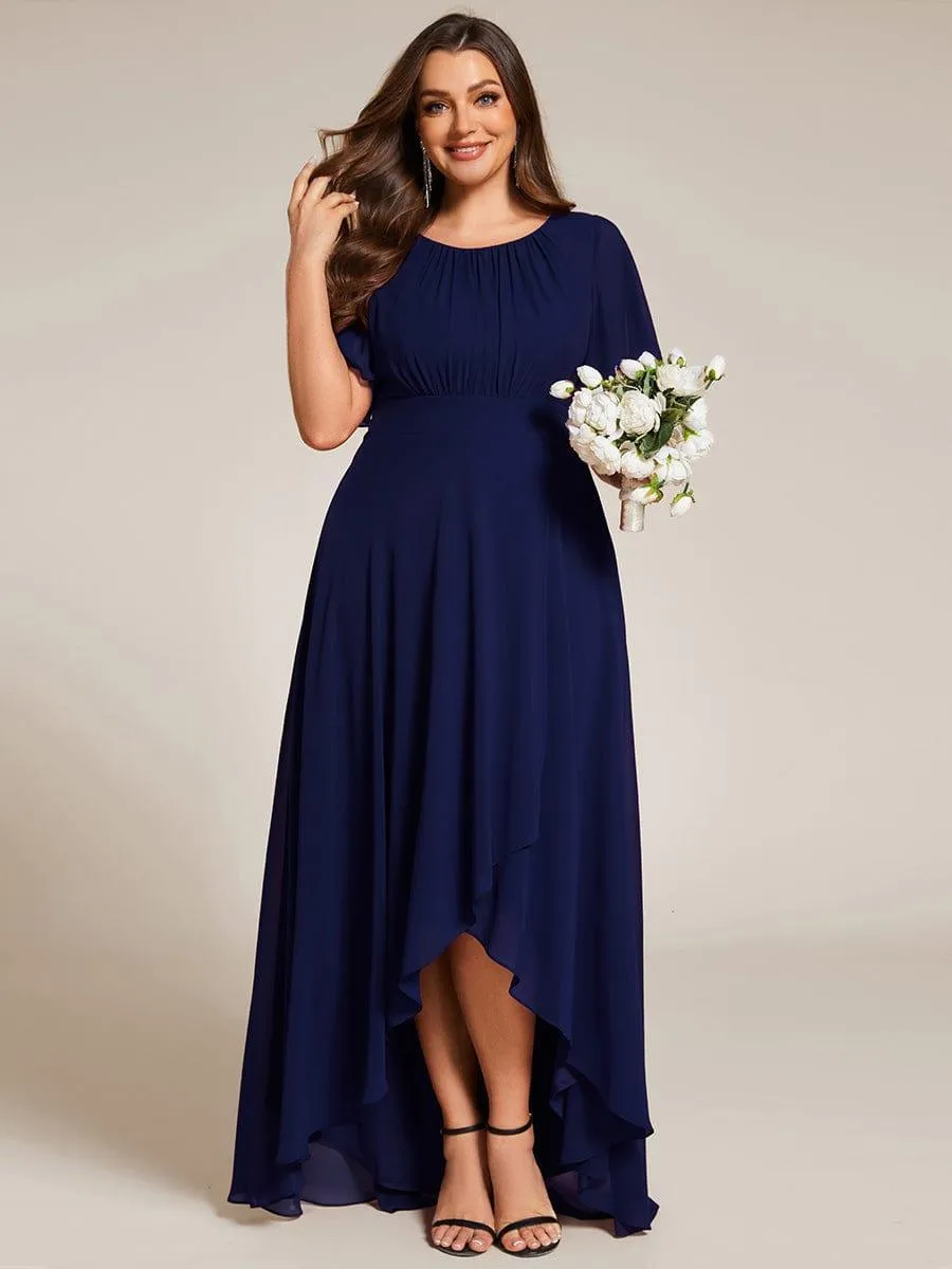 Robe de demoiselle d'honneur en mousseline à col rond grande taille
