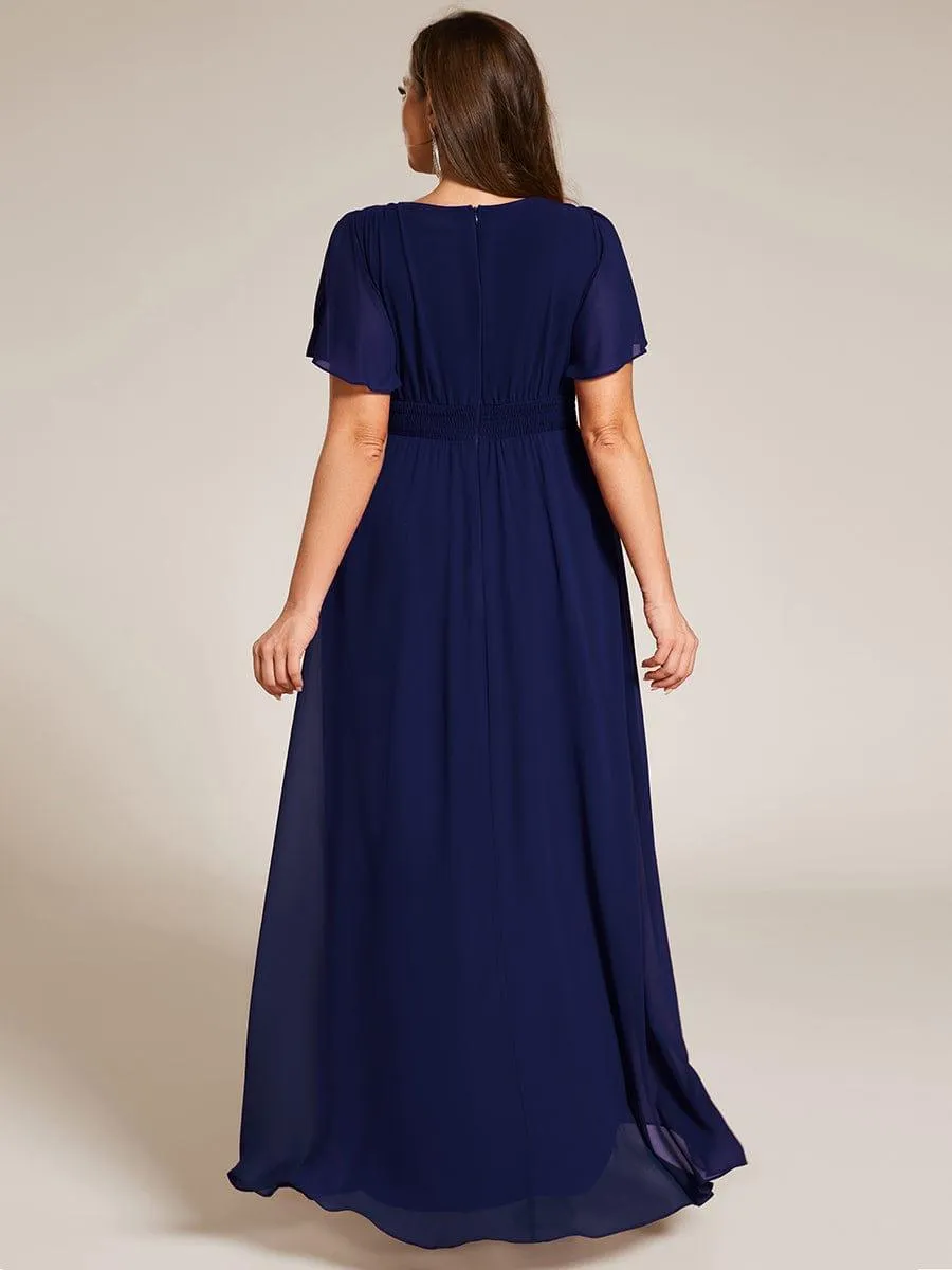Robe de demoiselle d'honneur en mousseline à col rond grande taille