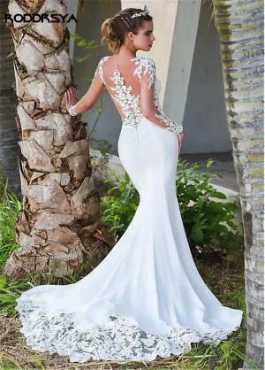 RODDRSYA  Long Sleeves Sheer Lace Appliques Wedding Dresses