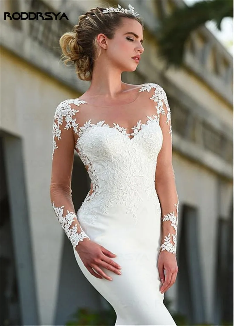 RODDRSYA  Long Sleeves Sheer Lace Appliques Wedding Dresses