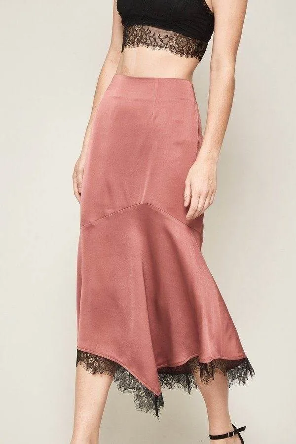 Rose Pink Solid Woven Midi Skirt
