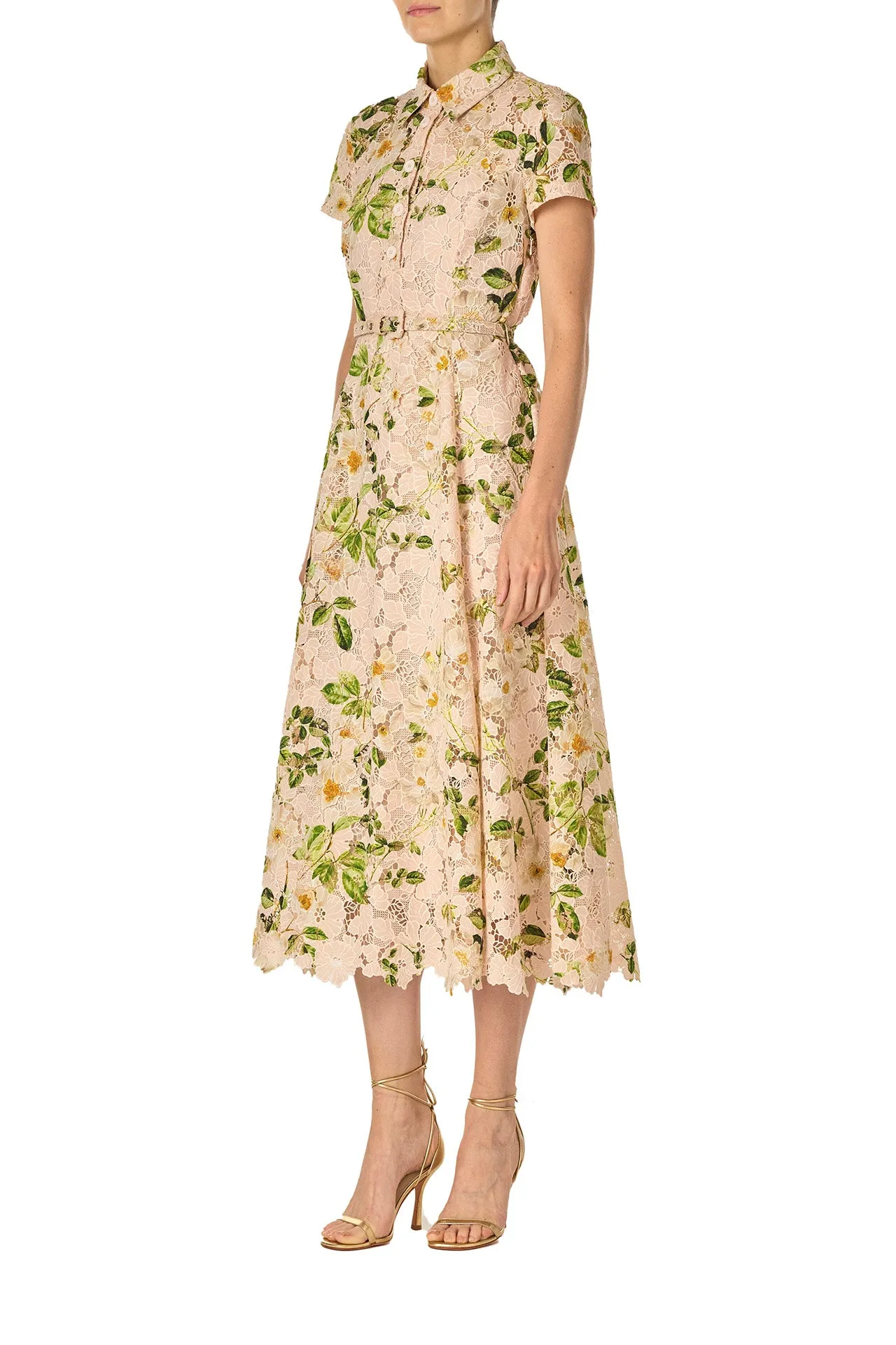 Rose Printed Lace Shirt Dress