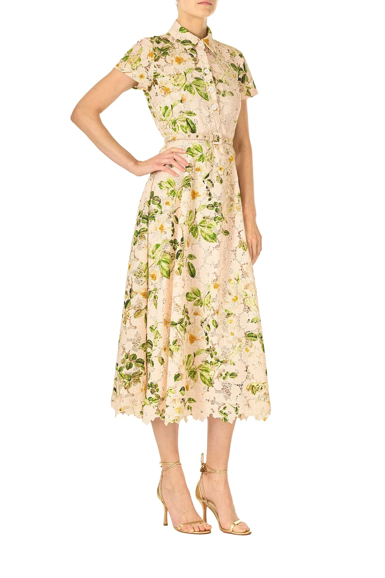 Rose Printed Lace Shirt Dress