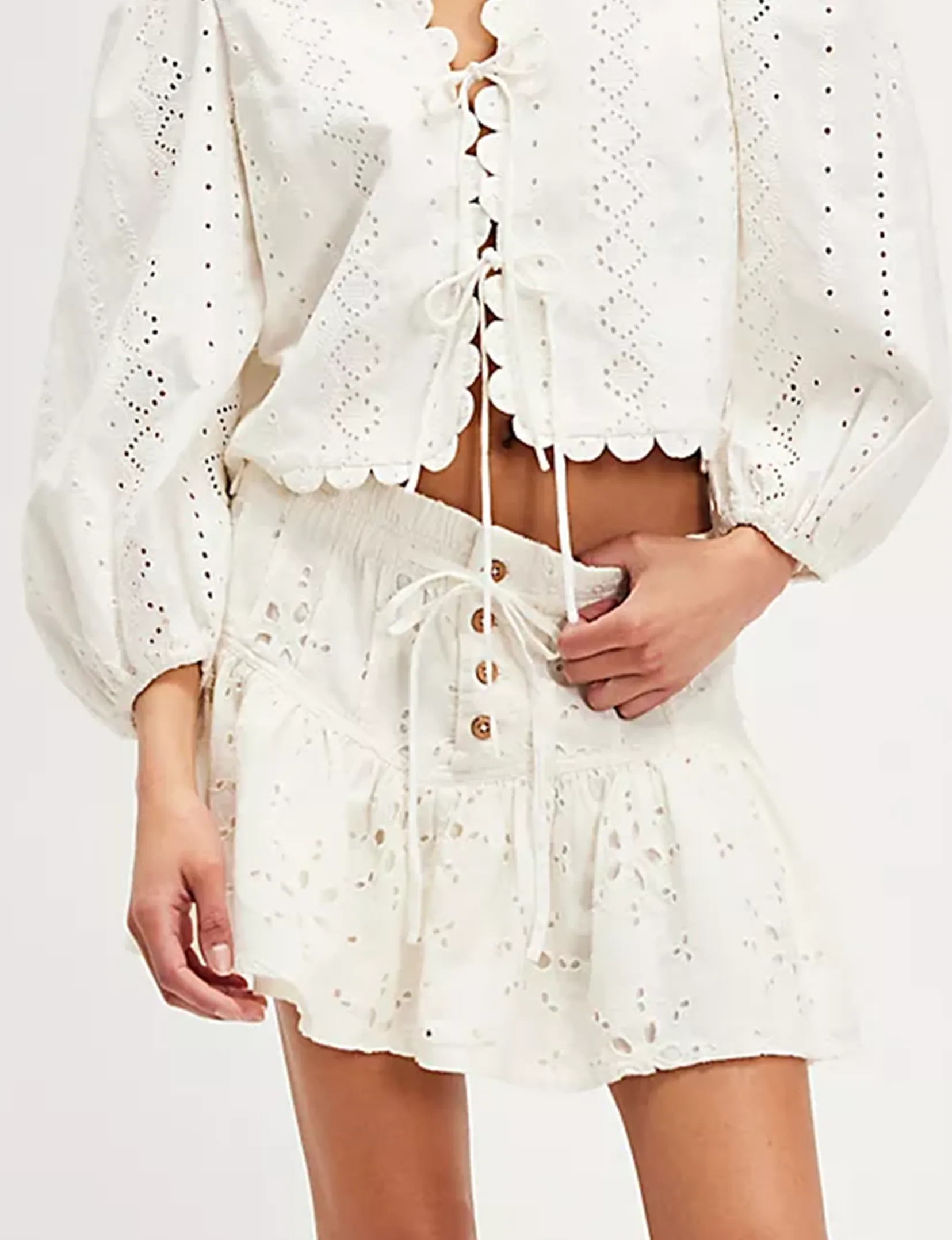Roselle Eyelet Mini Skirt, Ivory