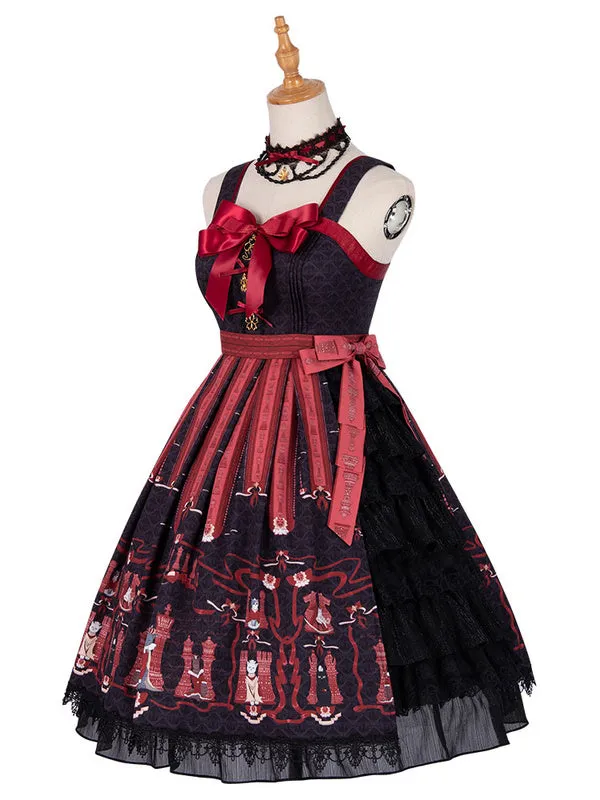Royal Lolita JSK Dress Lolita Black Sleeveless Lace Up Lolita Jumper Skirts
