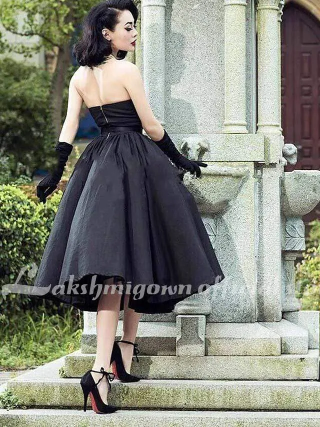 Roycebridal Black A-Line Wedding Dresses V Neck Tea Length