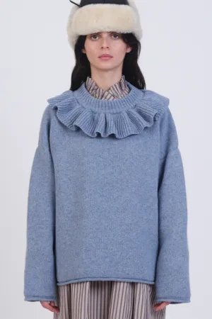 Ruffle Neck Pullover, Glacier