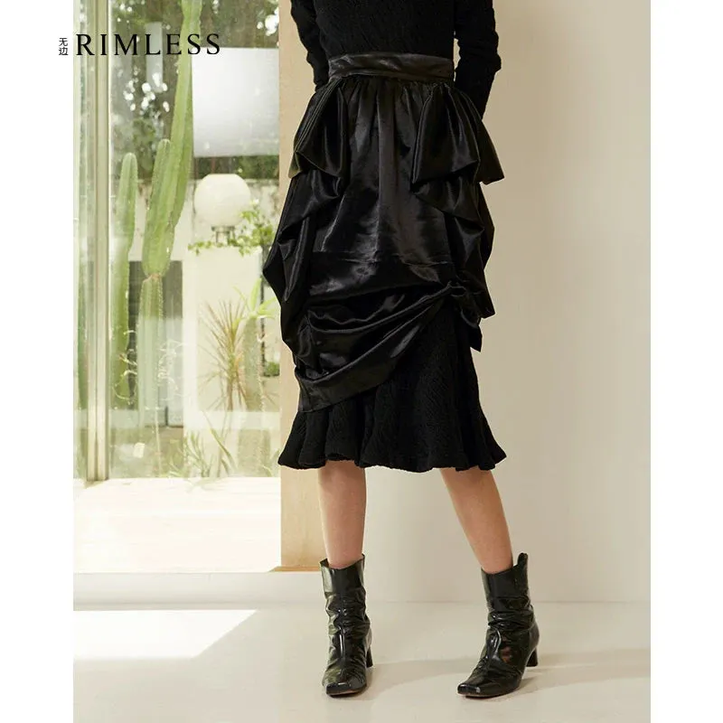 Ruffled Satin Midi Skirt