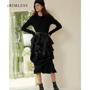Ruffled Satin Midi Skirt