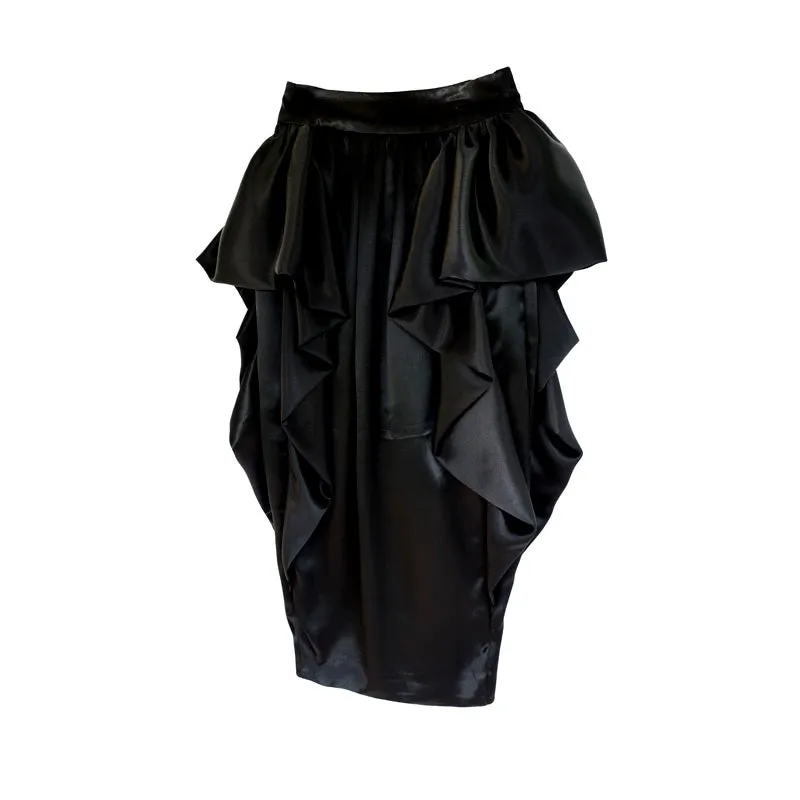 Ruffled Satin Midi Skirt