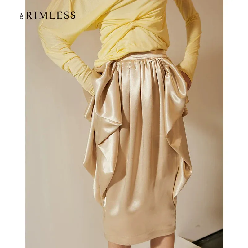 Ruffled Satin Midi Skirt