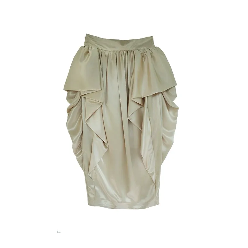 Ruffled Satin Midi Skirt