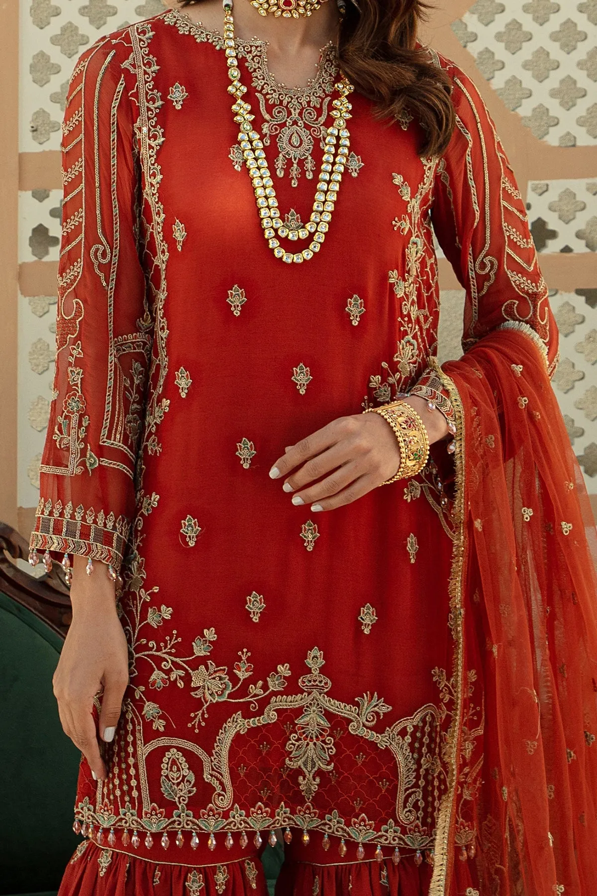 Rust Maroon Pakistani Wedding Dress in Kameez Gharara Style