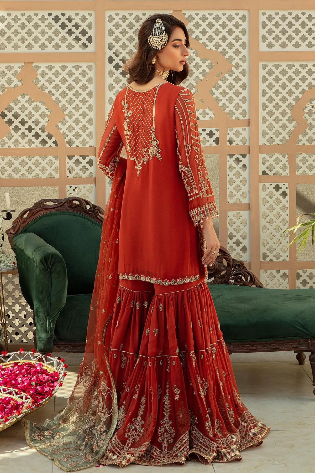 Rust Maroon Pakistani Wedding Dress in Kameez Gharara Style