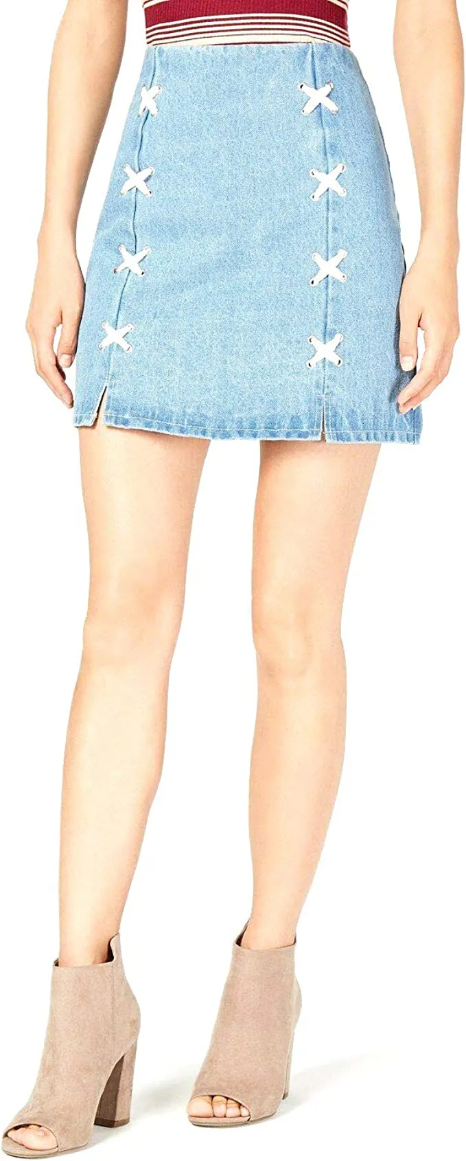 Sage The Label Lace-Up Denim Skirt (Denim, L)