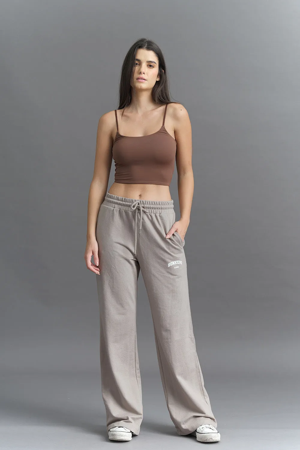 Sand Beige Wide-Leg Sweatpants