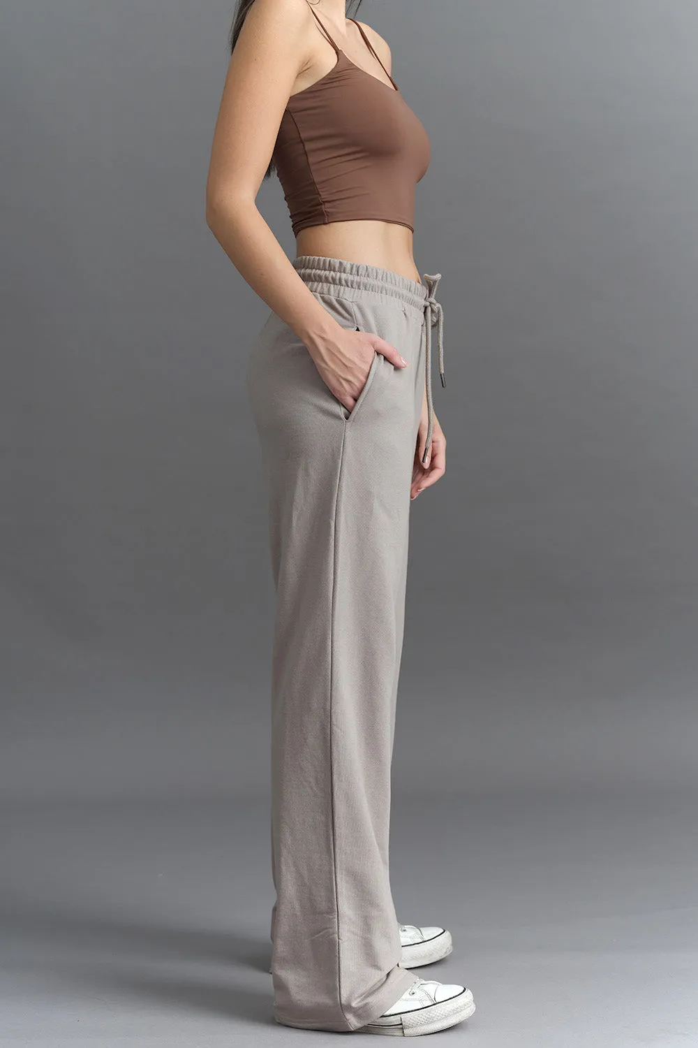 Sand Beige Wide-Leg Sweatpants