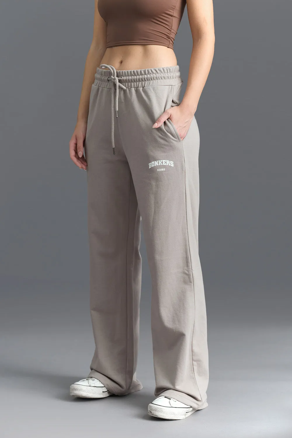 Sand Beige Wide-Leg Sweatpants