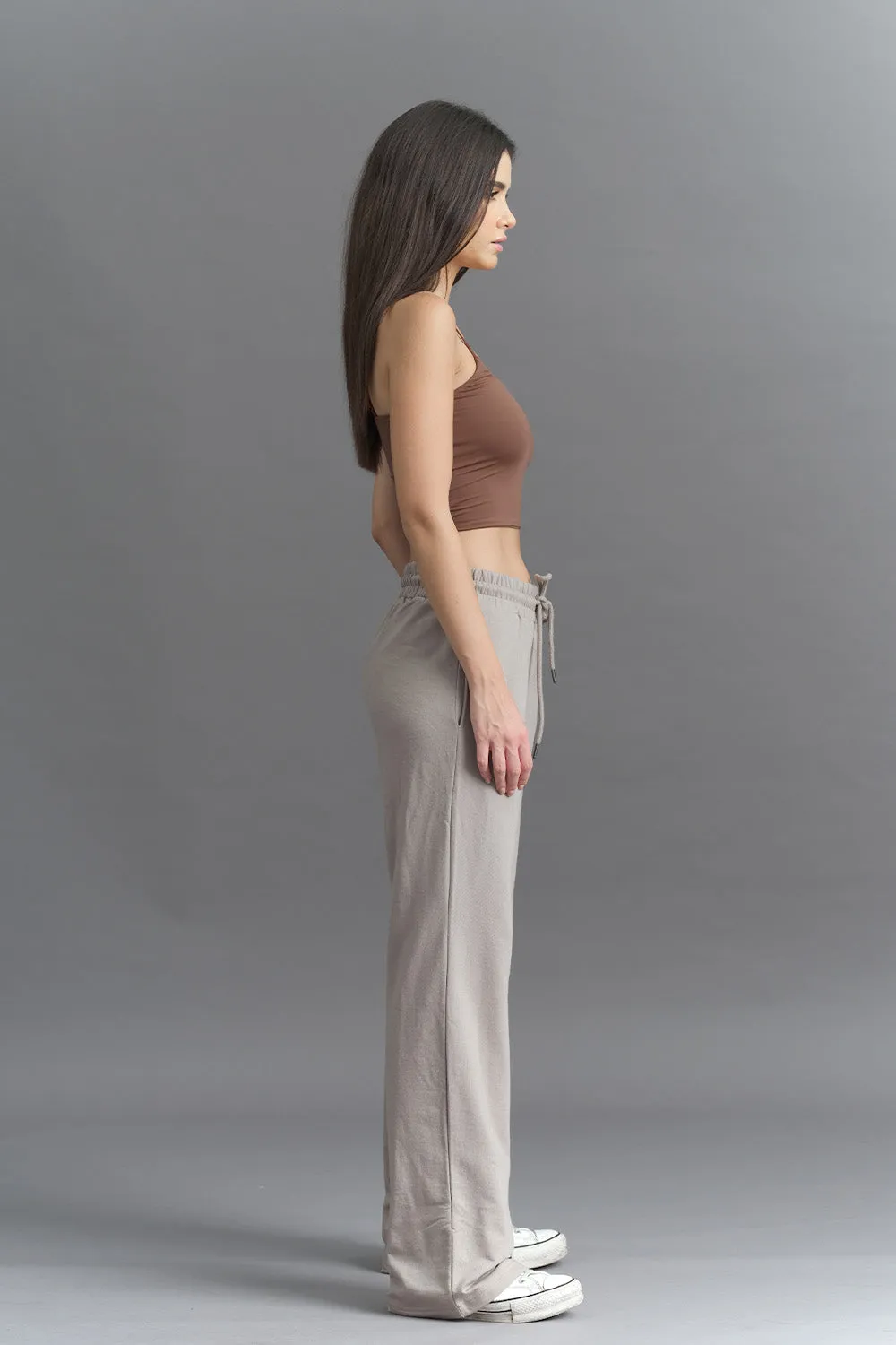 Sand Beige Wide-Leg Sweatpants