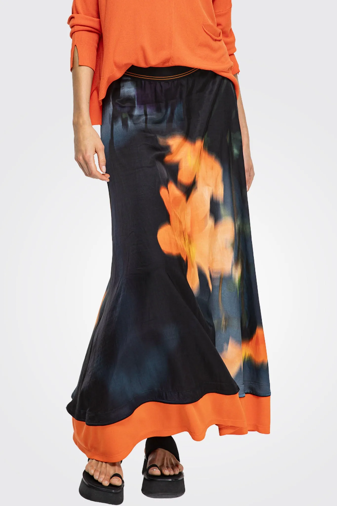 Satin Long Skirt - Black Mandarin