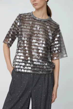 Seethrough Sequins Top - Smoky Rose