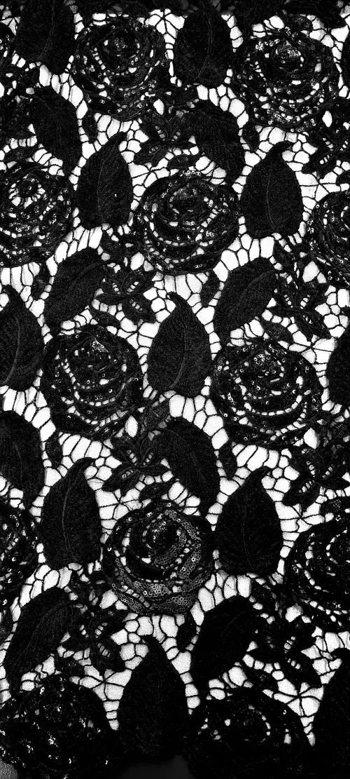 Sequined Lace Black Roses