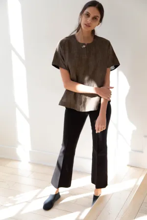 Seventyfive | Short Sleeve Top in Walnut Linen