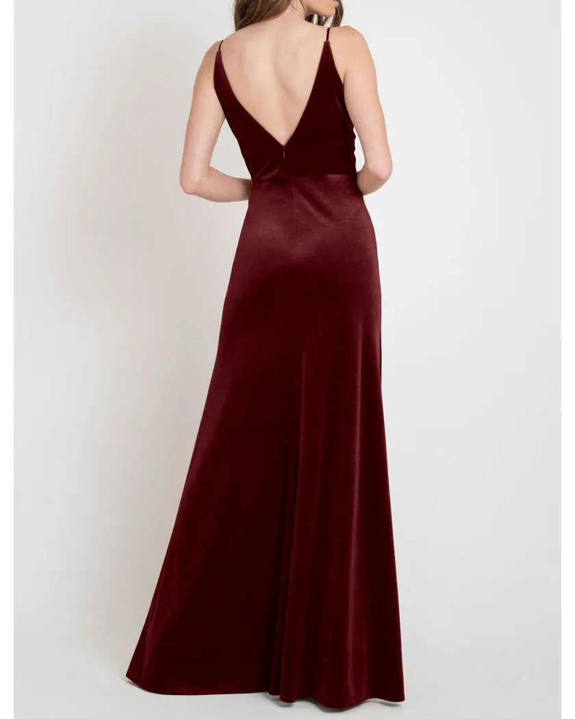 Sexy Deep V-Neckline Bridesmaid Dresses Split Side Velvet Sheath Party Dress for Bridesmaids