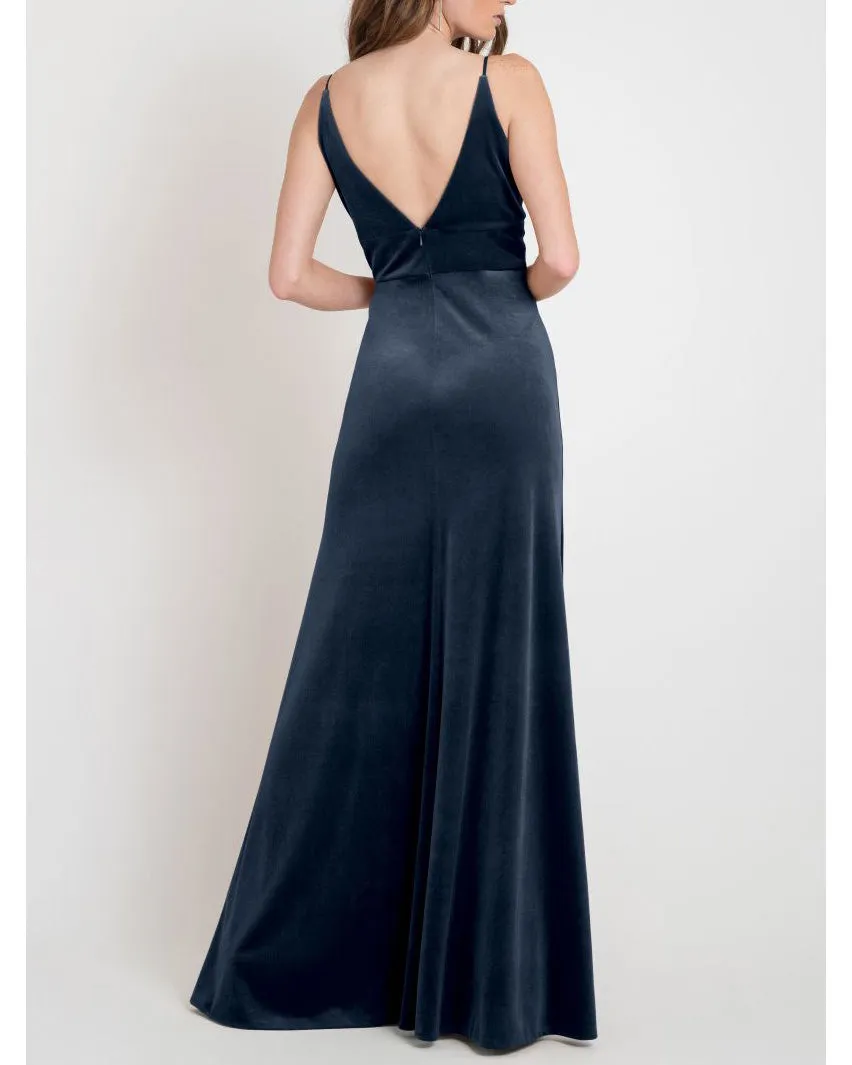 Sexy Deep V-Neckline Bridesmaid Dresses Split Side Velvet Sheath Party Dress for Bridesmaids