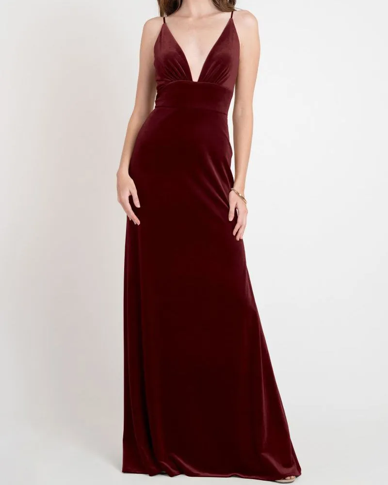 Sexy Deep V-Neckline Bridesmaid Dresses Split Side Velvet Sheath Party Dress for Bridesmaids