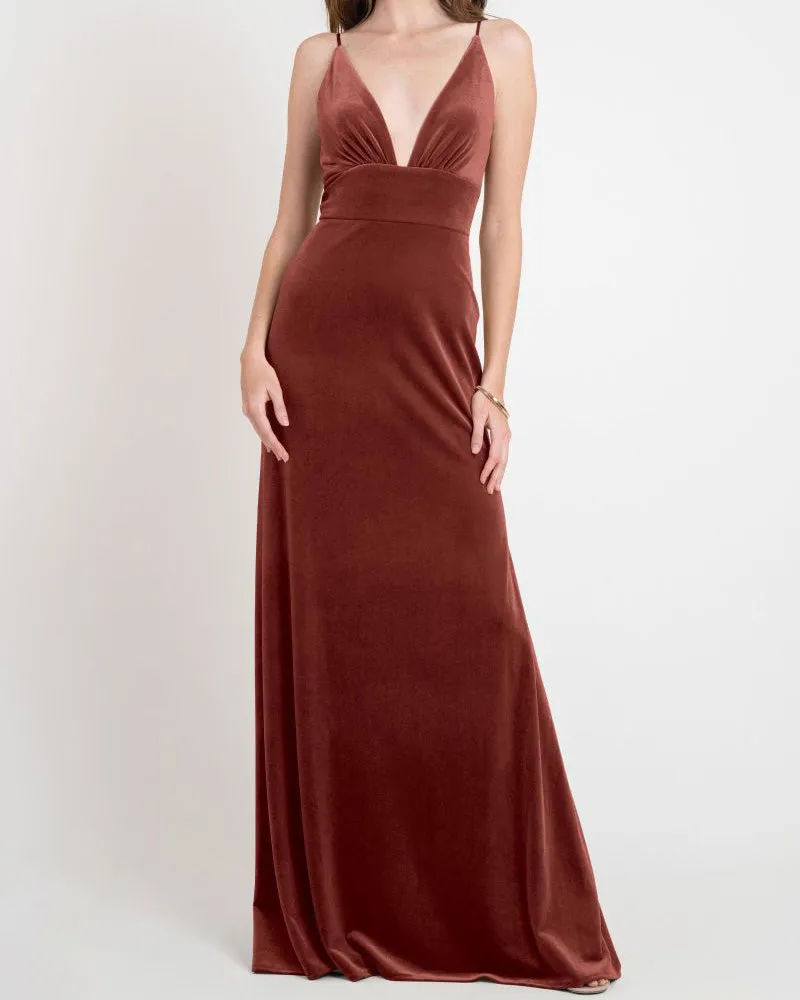 Sexy Deep V-Neckline Bridesmaid Dresses Split Side Velvet Sheath Party Dress for Bridesmaids