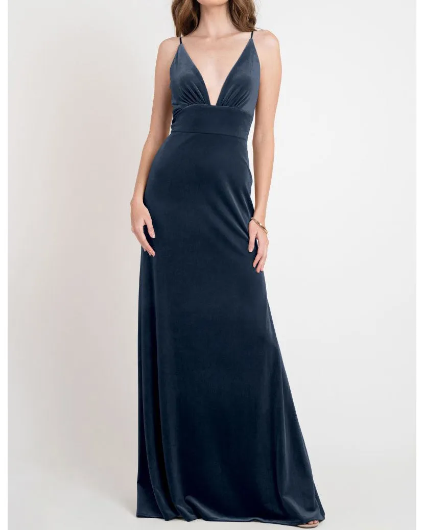 Sexy Deep V-Neckline Bridesmaid Dresses Split Side Velvet Sheath Party Dress for Bridesmaids