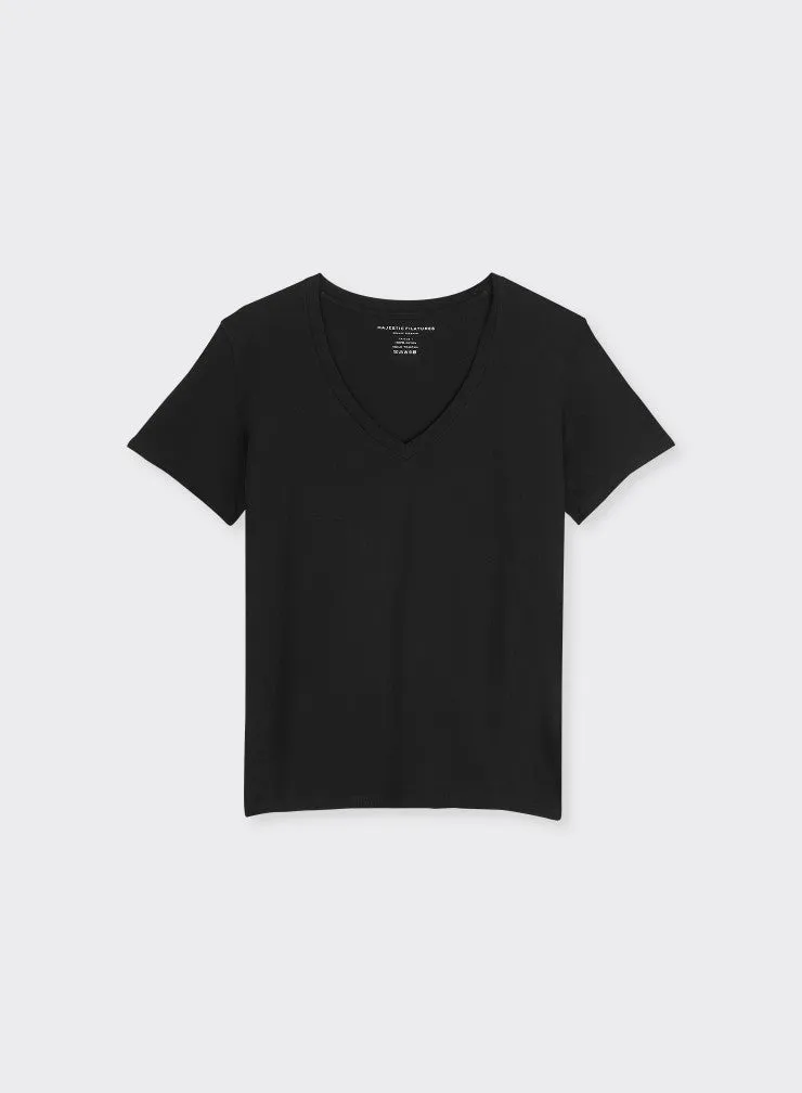 Short-Sleeved Cotton Patty V-neck T-shirt