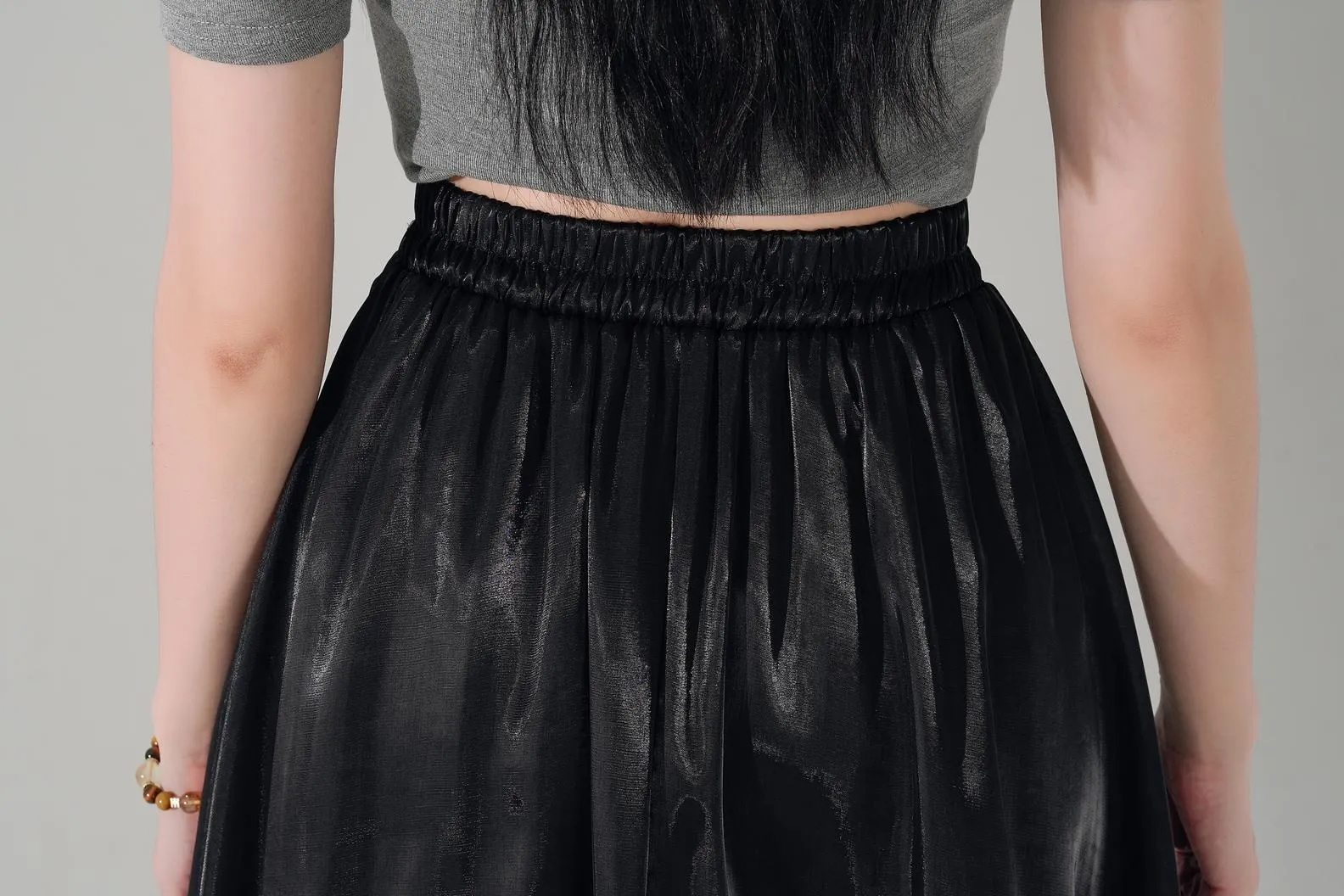 Slinky Solid Satin Maxi Skirt with Elastic Waist