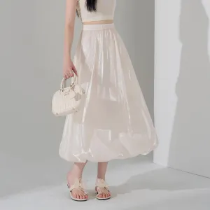 Slinky Solid Satin Maxi Skirt with Elastic Waist
