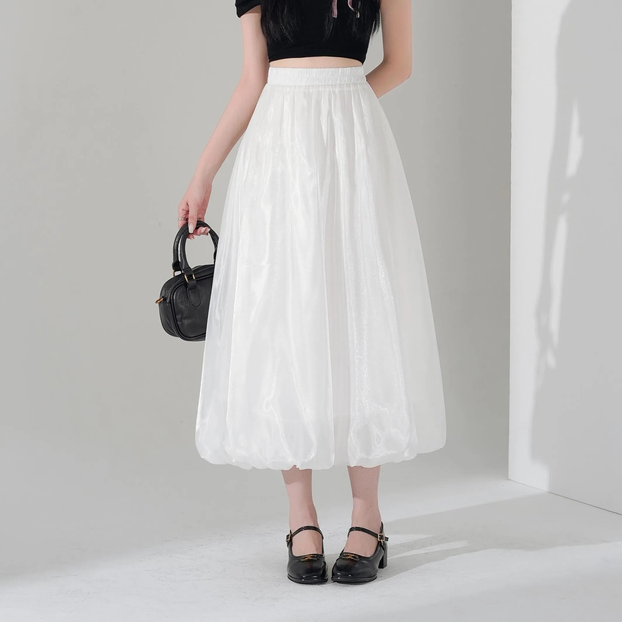 Slinky Solid Satin Maxi Skirt with Elastic Waist