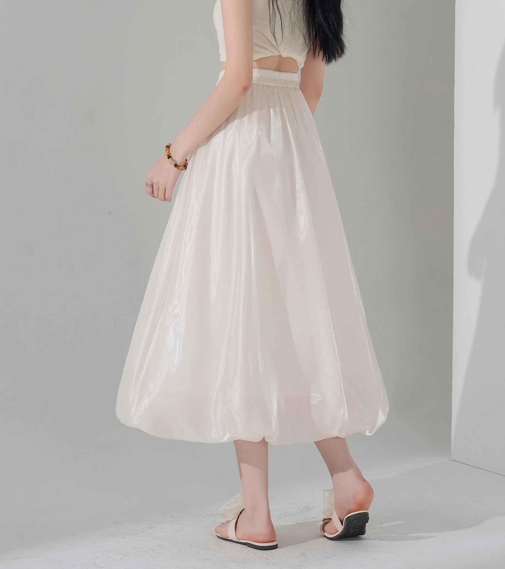 Slinky Solid Satin Maxi Skirt with Elastic Waist