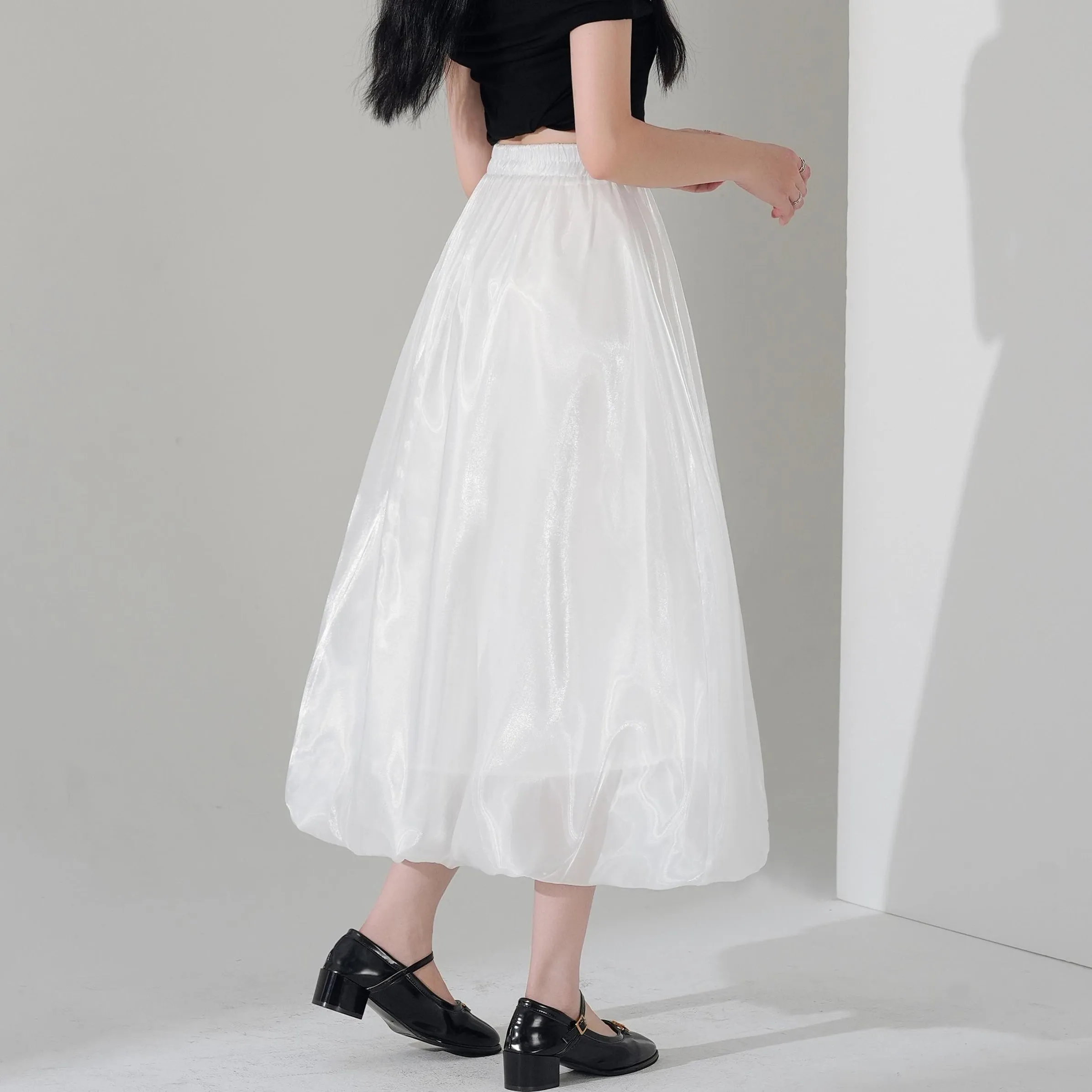Slinky Solid Satin Maxi Skirt with Elastic Waist