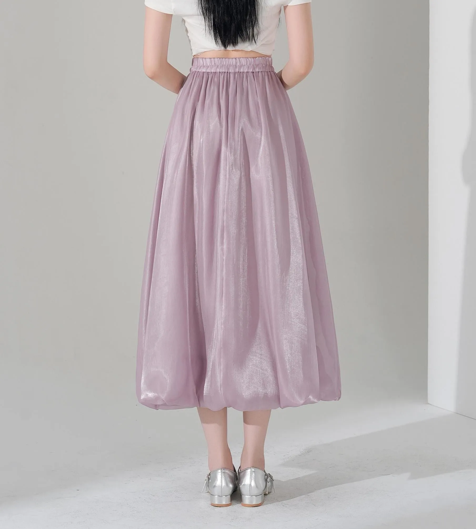 Slinky Solid Satin Maxi Skirt with Elastic Waist