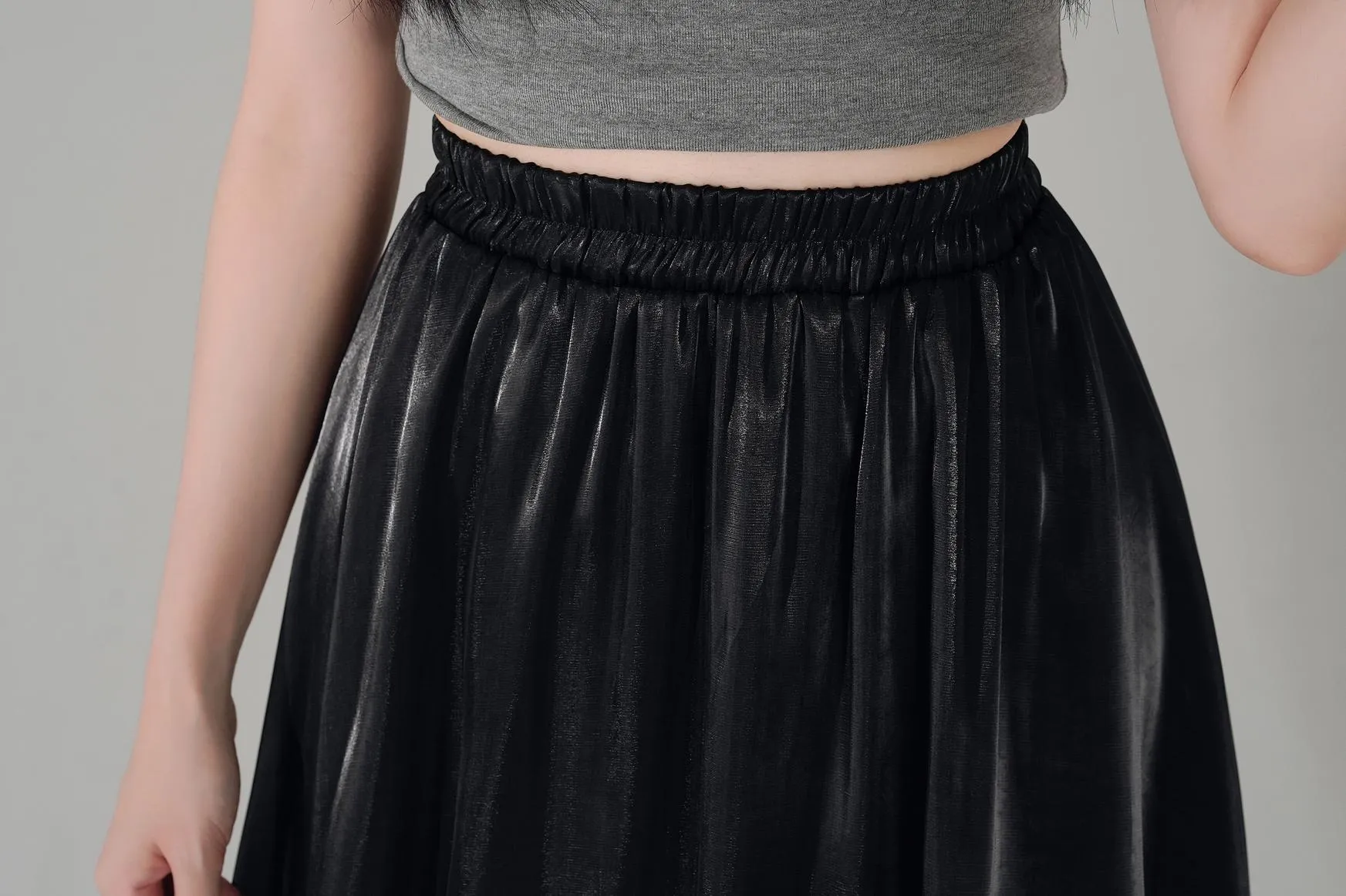 Slinky Solid Satin Maxi Skirt with Elastic Waist