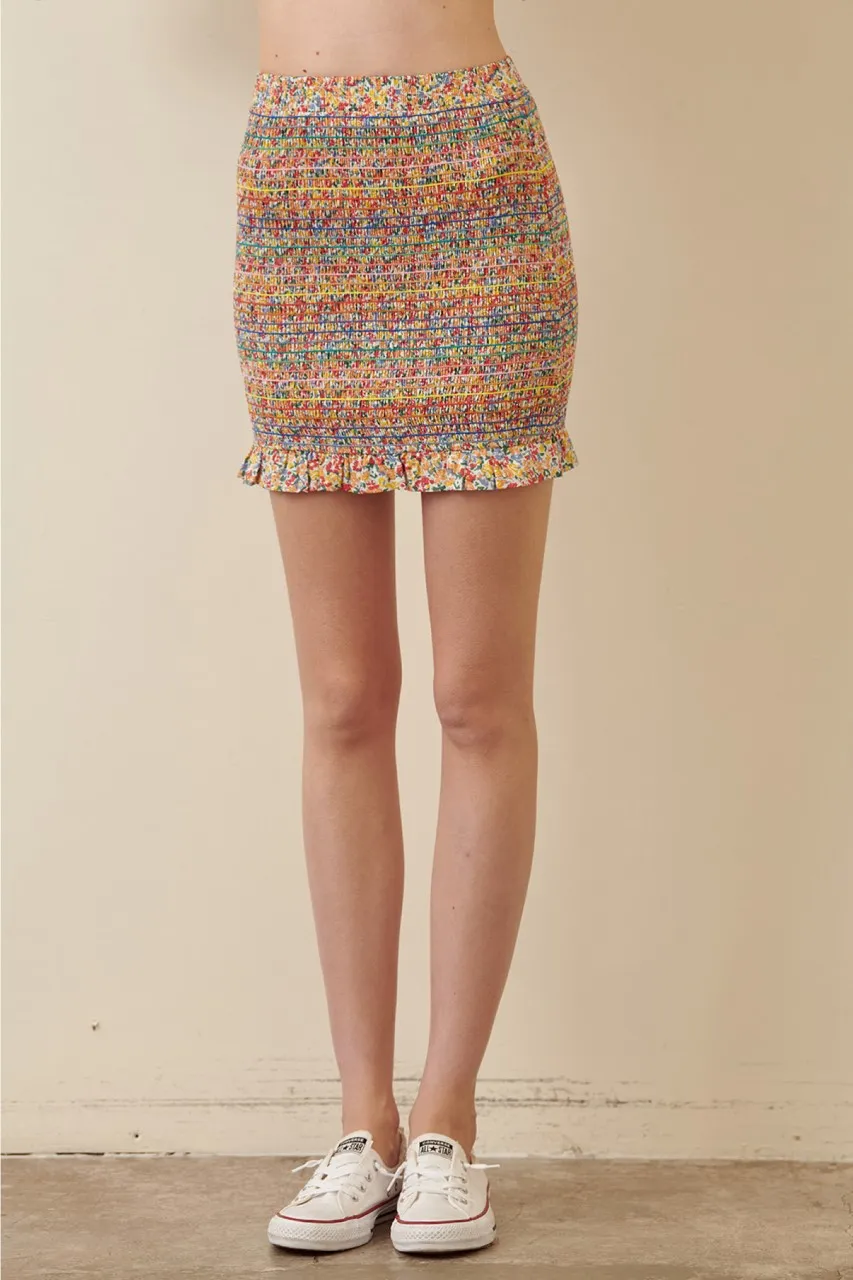 Smocked Embroidered Mini Skirt