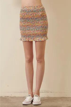Smocked Embroidered Mini Skirt