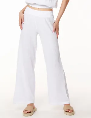 Smocked Waist Wide Leg Pant, White