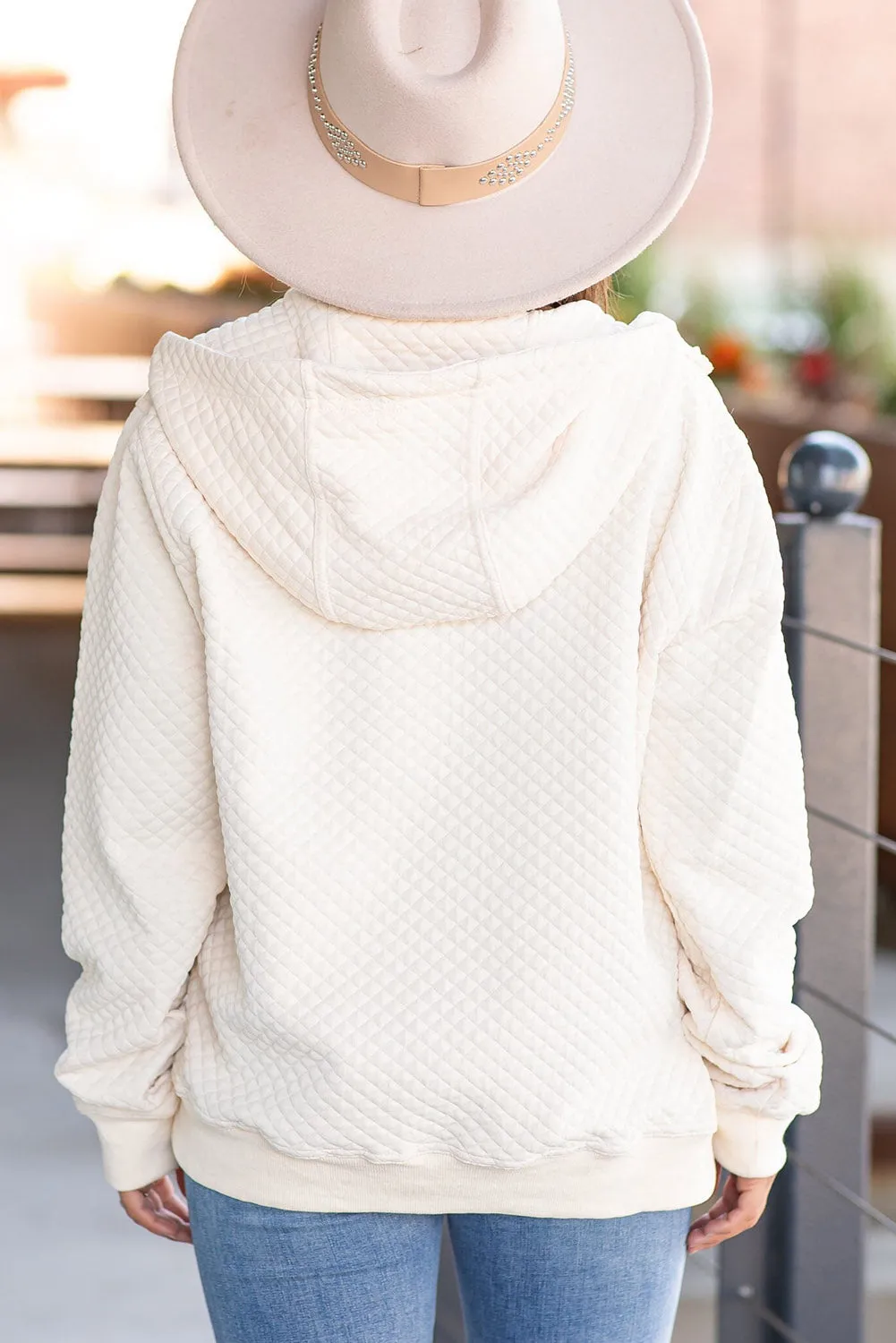 Snow White Lattice Textured Full Zip Hooded Jacket