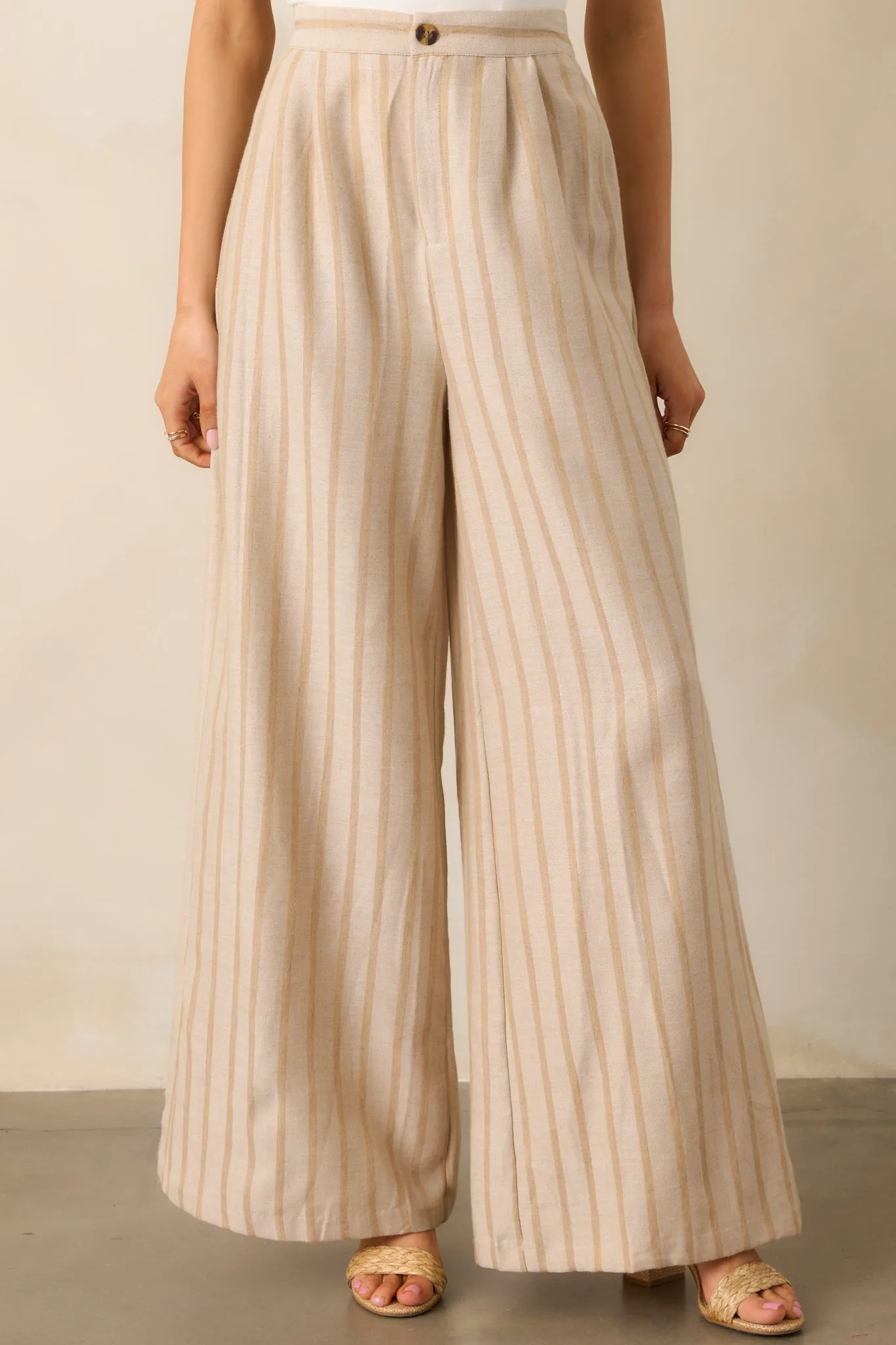 Something Simple Beige Stripe Wide Leg Pants